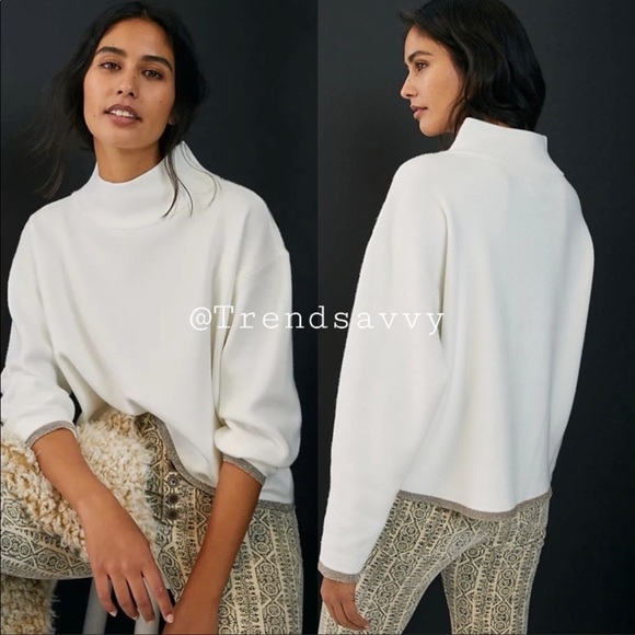 Anthropologie | Sweaters | Anthropologie Maeve Carys Mock Neck Sweater Top  Long Sleeve White Metallic M Nwt | Poshmark